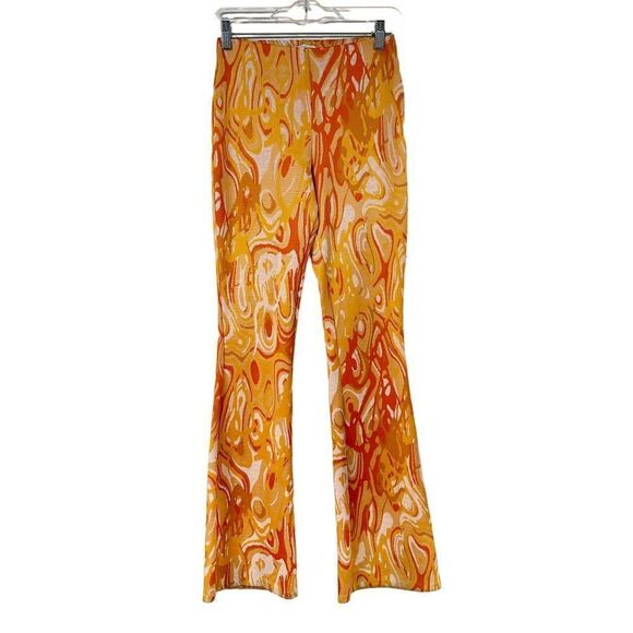 Zara Orange Swirl Retro Jacquard Knit Flare Pants Orange Womens Size S Small - Picture 2 of 9